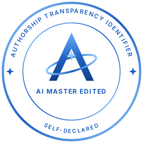 AI Master Edited, circular badge, colour – Authorship Transparency Identifier mark